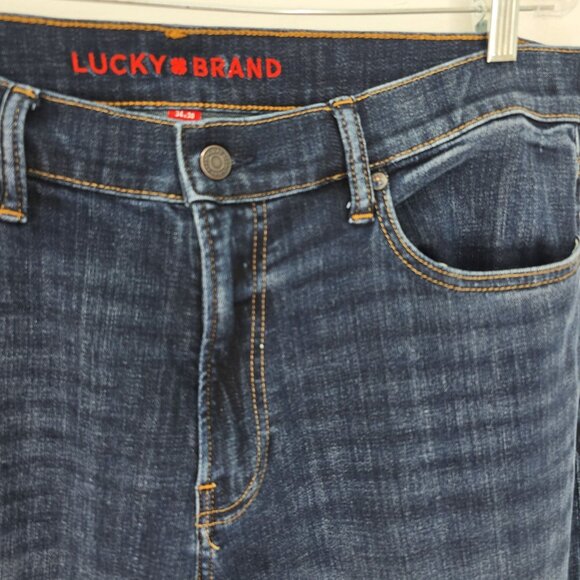Lucky Brand 121 Slim Straight Dark Indigo Denim Jeans Men Size 34x30 - Picture 4 of 11